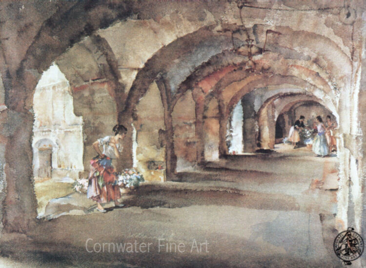 russell flint, flowers in the cloister, print