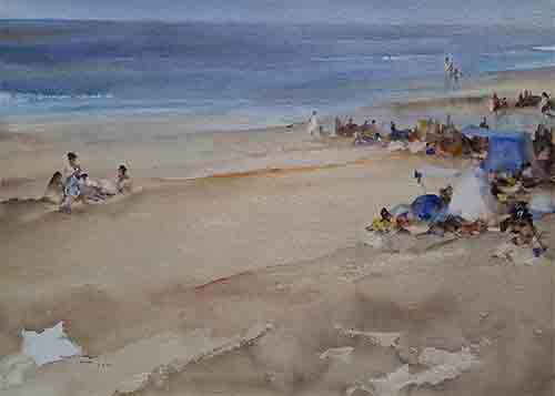 russell flint originals watercolour painting, The Blue Tent Paramé The Blue Tent Paramé, originals watercolour
