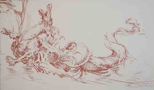 original, Dragon of Versailles, red chalk drawing