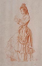 girl in spanish dress mantilla, original red chalk drawing