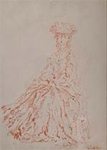 russell flint, lady, original red chalk sketch lady, original drawing