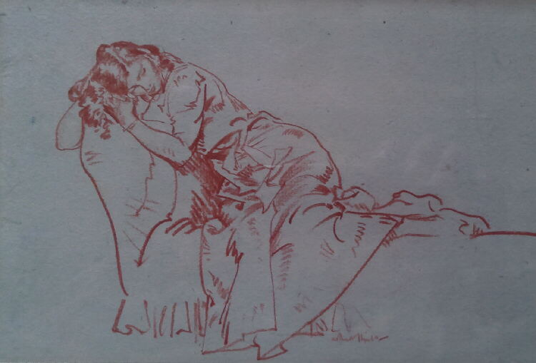 russell flint model resting red chalk