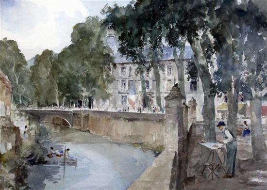 russell flint my father painting at Brantome original watercolour