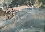 russell flint, original watercolour painting, Washerwomen on the Cere at Bretenoux Washerwomen on the Cere at Bretenoux, original watercolour painting