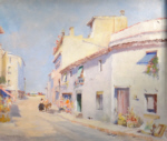 francis murray russell flint, Spanish street scene with donkey, oil paintings francis murray russell flint, Spanish street scene with donkey, oil paintings