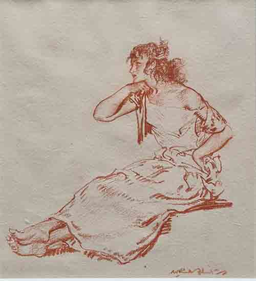Rosalinda, original, seated-figure, red chalk drawing