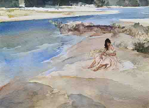 russell flint, original, paintings, Springtime in the Ardèche, France Springtime in the Ardèche, France