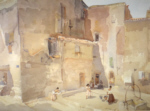sir william russell flint Sunlit Square, Languedoc original watercolour painting