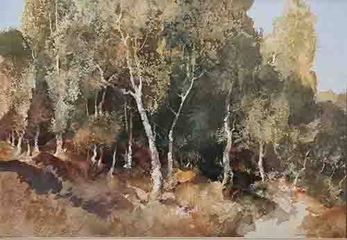 woodland, Surrey, originals watercolours paintings russell flint, woodland, Surrey, original watercolour