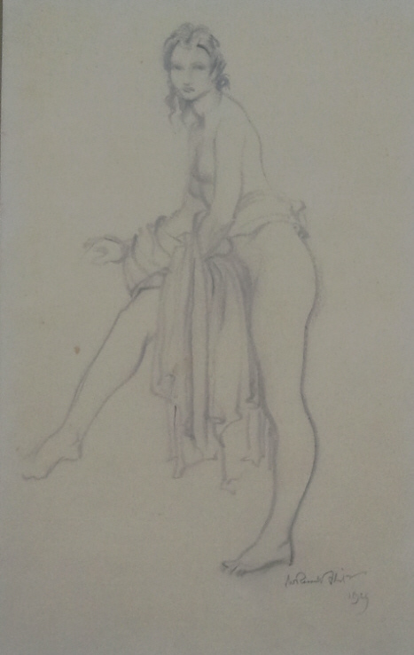 russell flint, pencil, nude, drawing, original watercolour