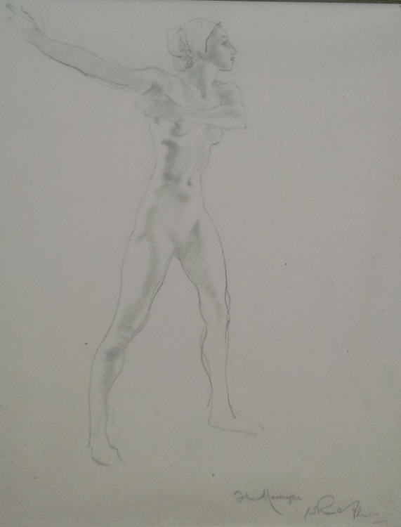 russell flint, pencil, nude 1, drawing, original watercolour